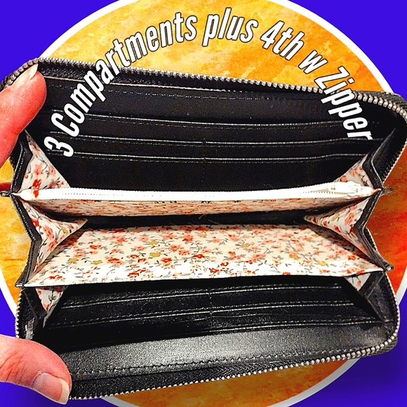 Anna Sui Vintage Black Patent Leather Wallet Many Slots All Around Zipper MINT - Picture 9 of 10